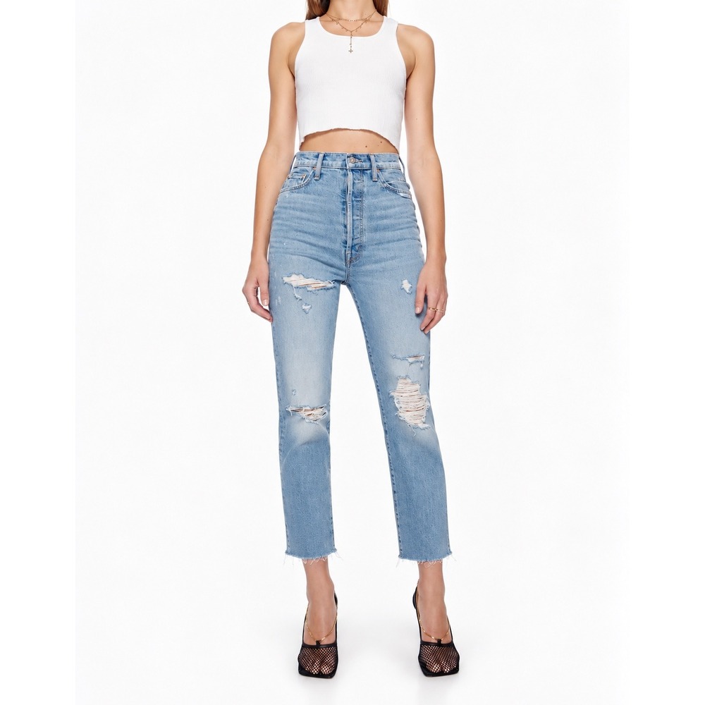 MOTHER SUPERIOR The Tune Up Hover Straight Leg Cropped Distressed Jeans in GTFO